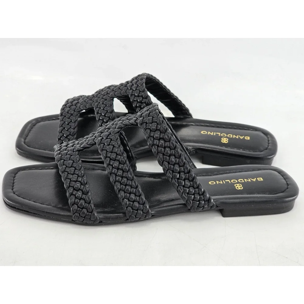 Bandolino Summer 3 Slide Sandals Womens 7M Black Woven Straps - Excellent